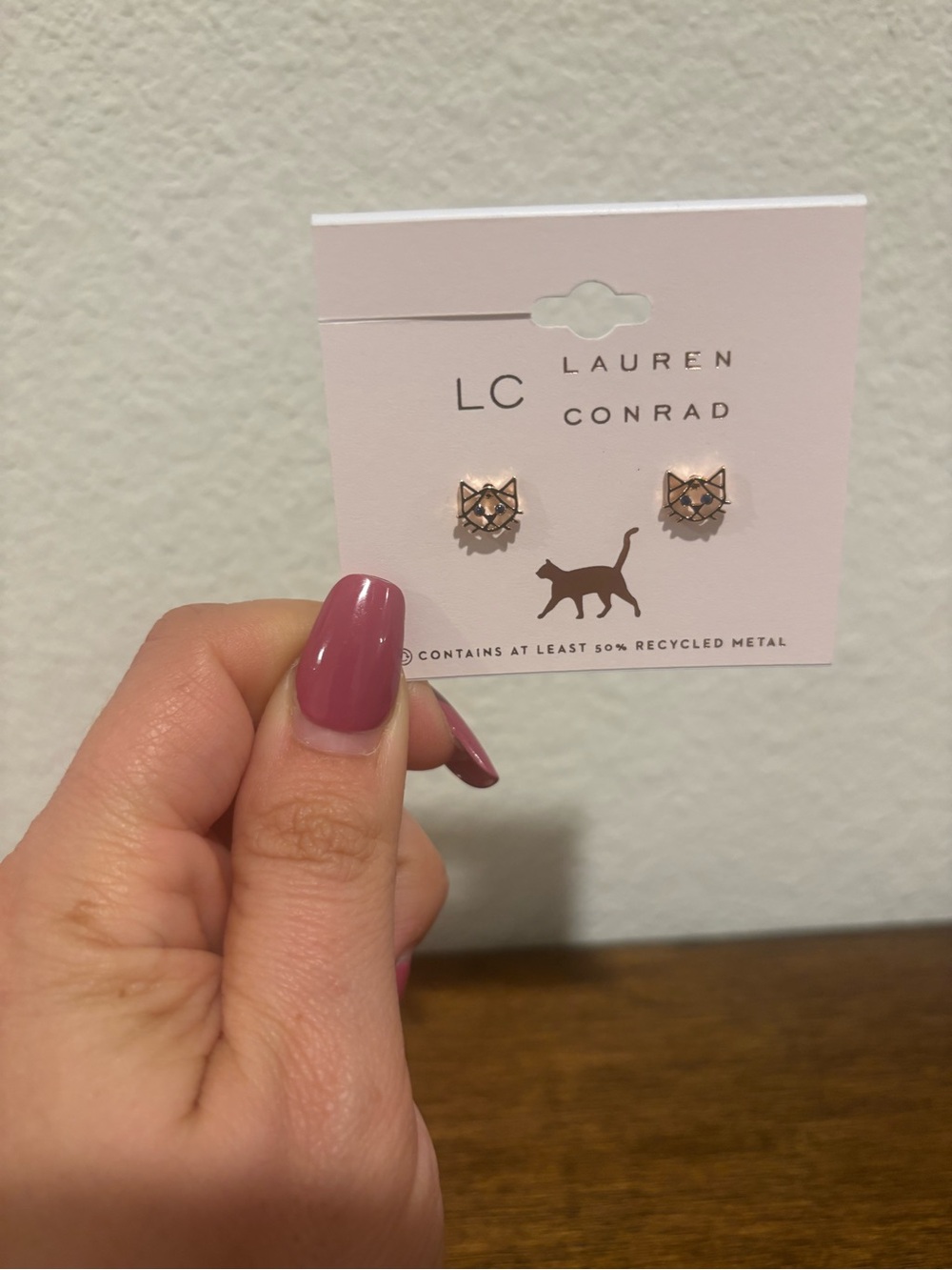 LC Lauren Conrad Rose Gold Cat Stud Earrings - Picture 5 of 5